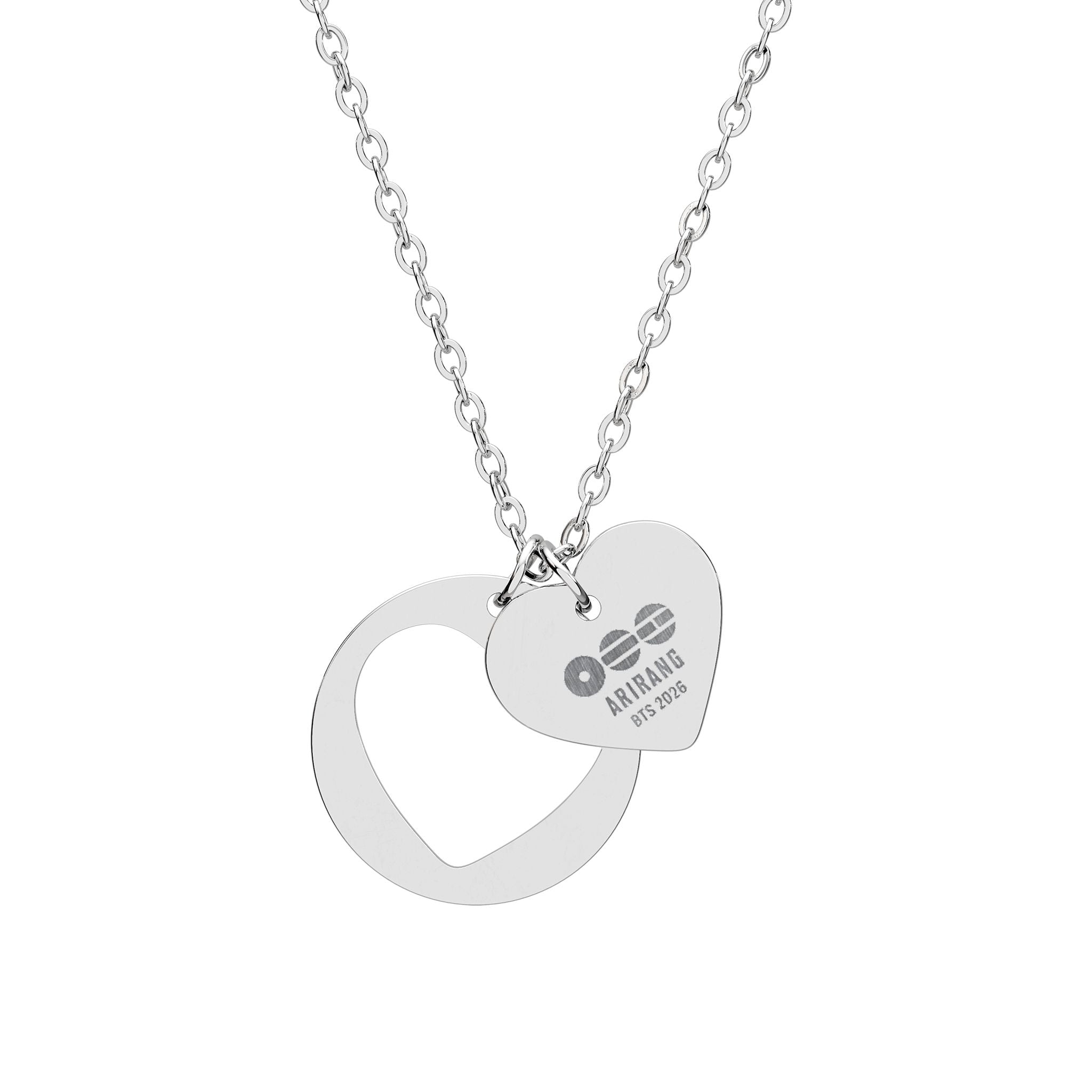 BTS 2026 Arirang Heart Cutout Necklace — Engraved Heart Pendant on Ring