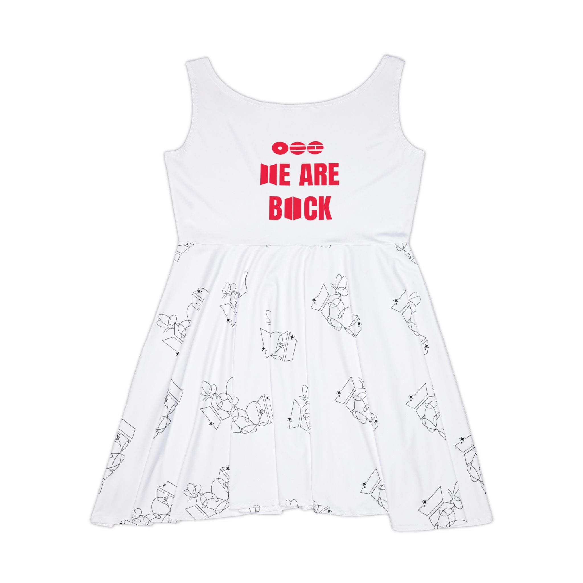 BTS 2026 Arirang Skater Dress — "We Are Back" Graphic White AOP Dress with Playful Line-Art Print