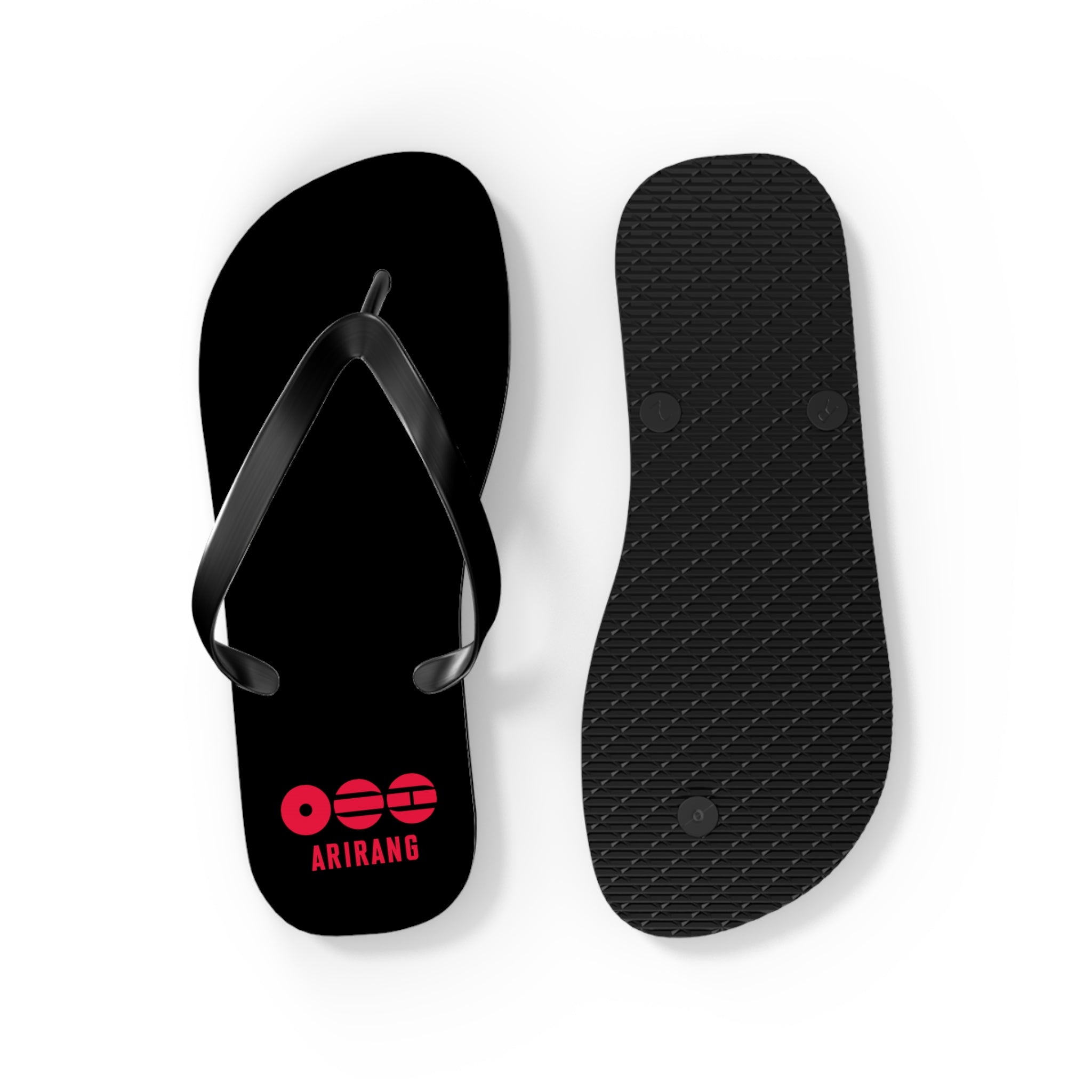 BTS 2026 Arirang Logo Flip Flops — Minimal Black Beach Sandals