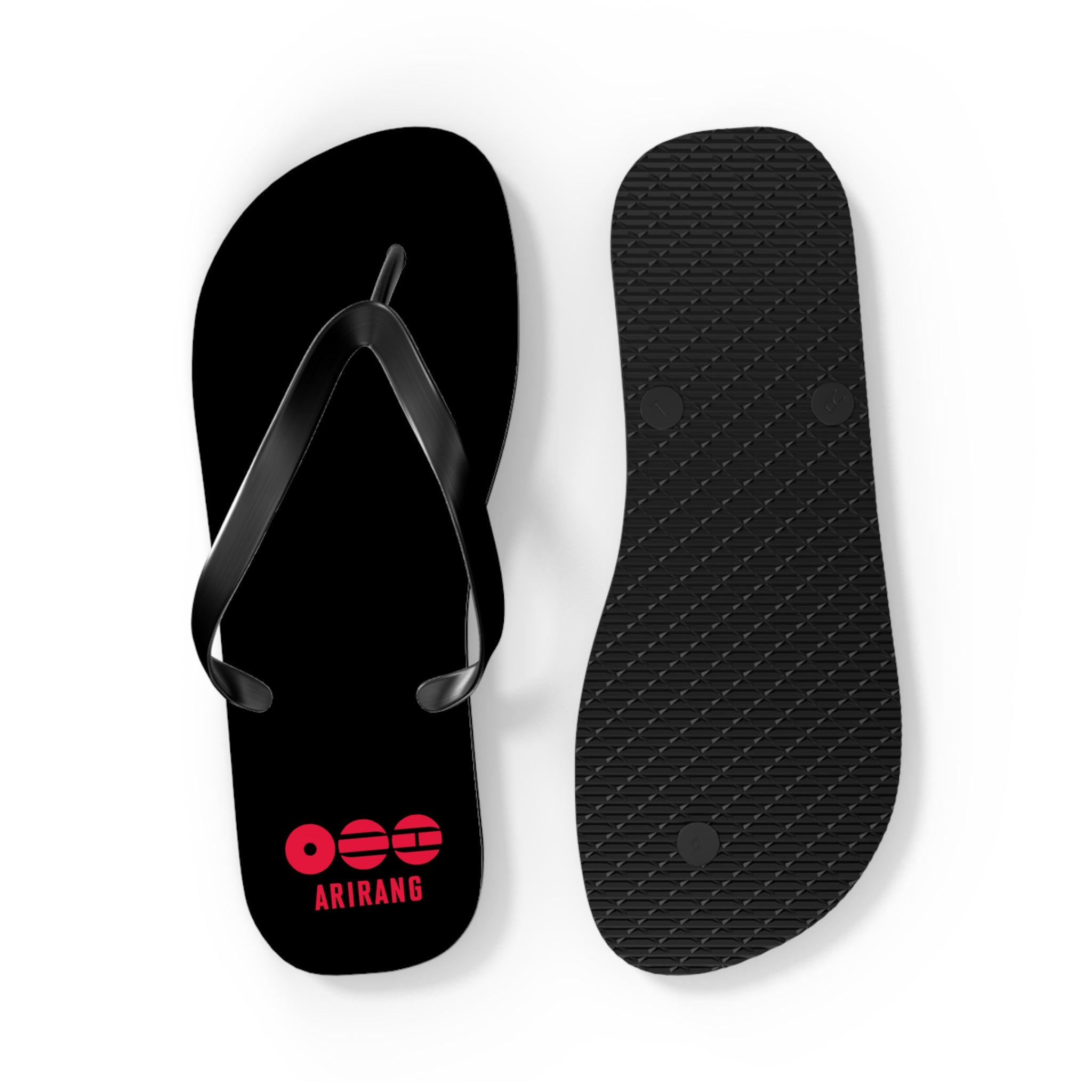 BTS 2026 Arirang Logo Flip Flops — Minimal Black Beach Sandals