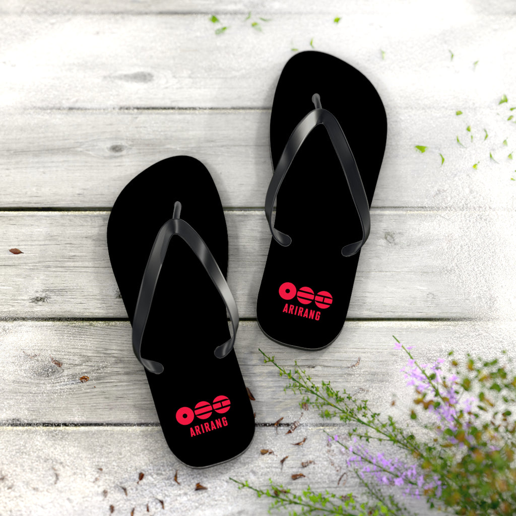BTS 2026 Arirang Logo Flip Flops — Minimal Black Beach Sandals