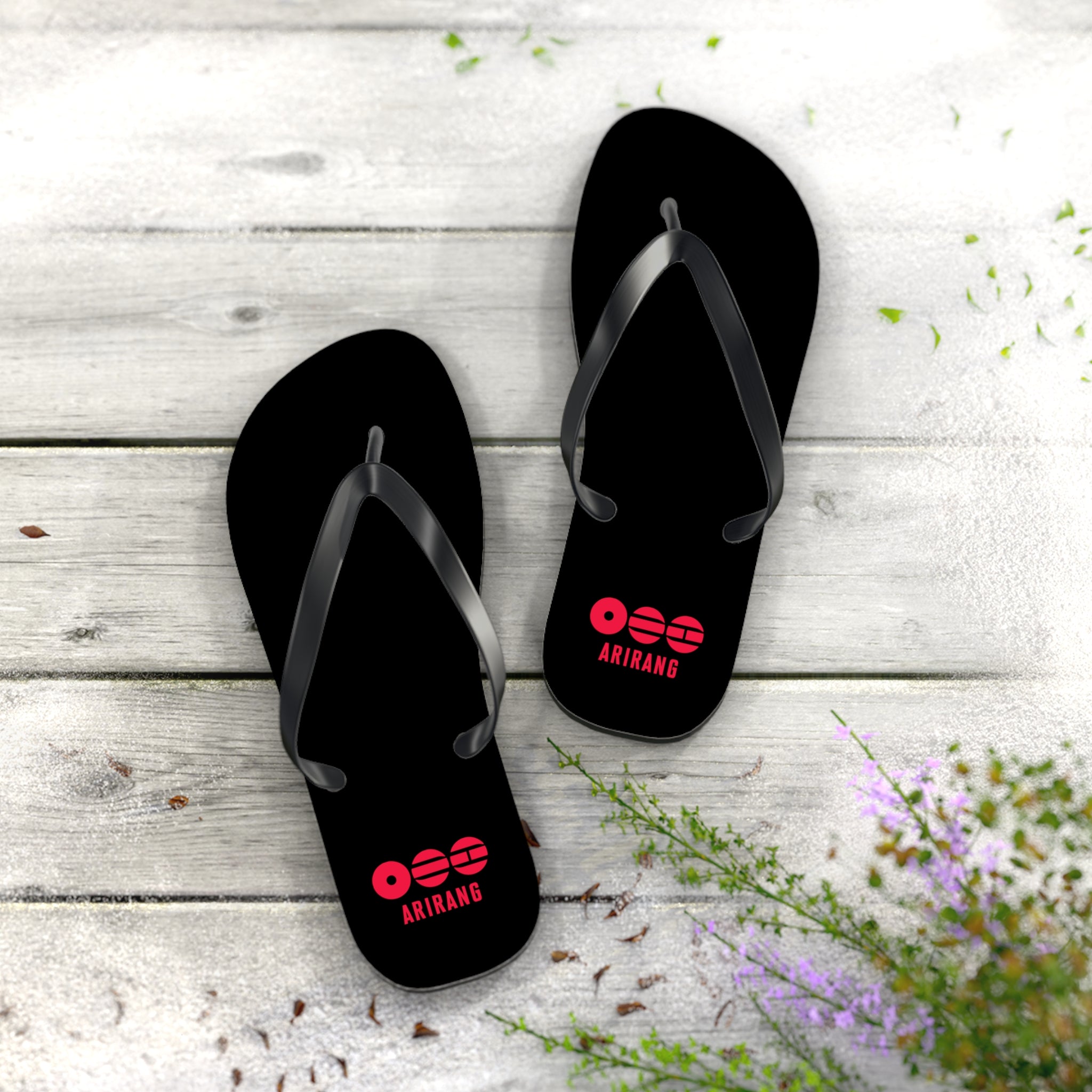 BTS 2026 Arirang Logo Flip Flops — Minimal Black Beach Sandals