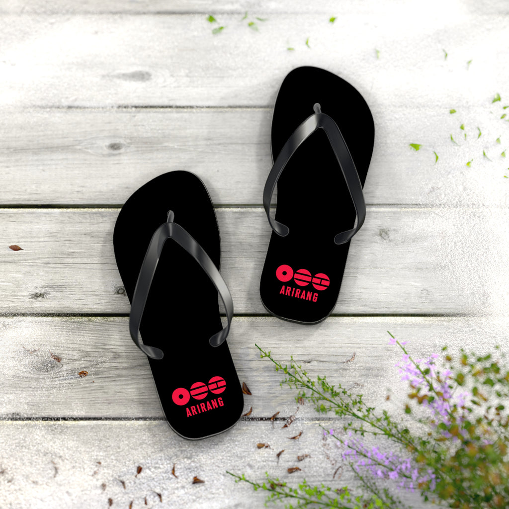 BTS 2026 Arirang Logo Flip Flops — Minimal Black Beach Sandals