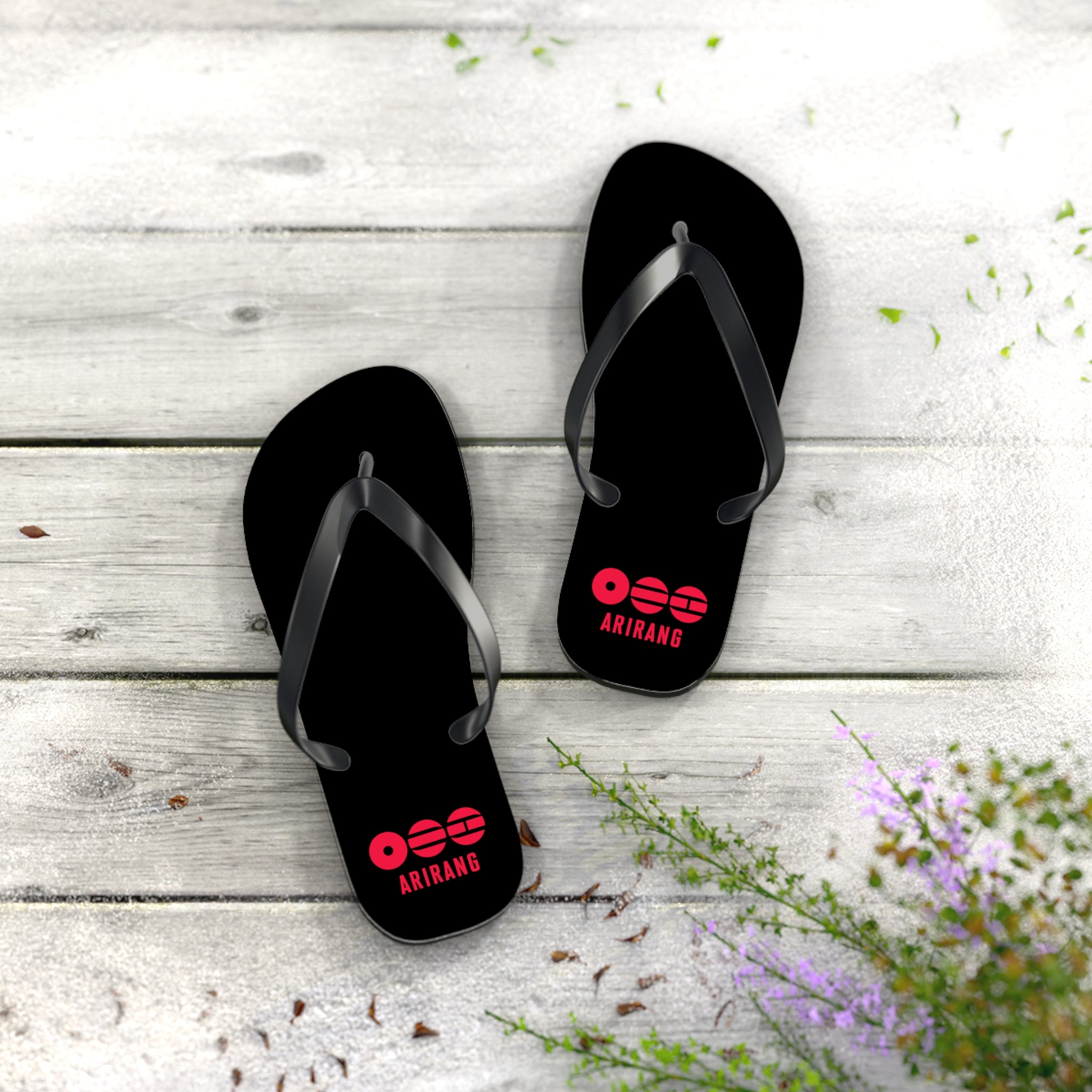 BTS 2026 Arirang Logo Flip Flops — Minimal Black Beach Sandals