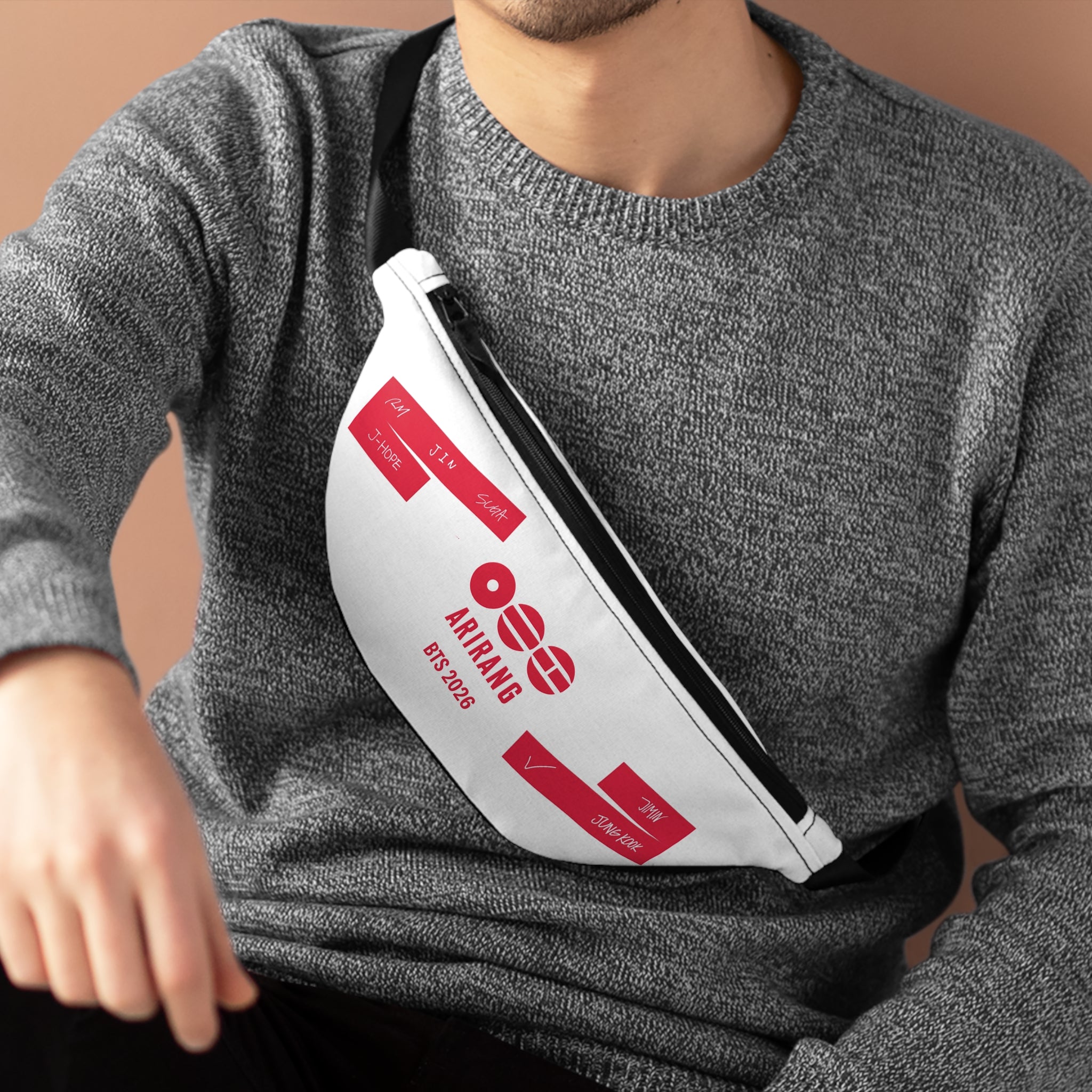 Arirang BTS 2026 White Fanny Pack — K-Pop Festival Waist Bag