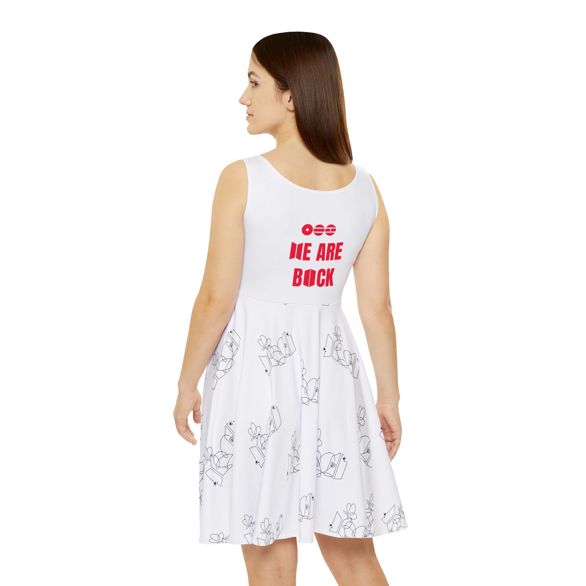 BTS 2026 Arirang Skater Dress — "We Are Back" Graphic White AOP Dress with Playful Line-Art Print