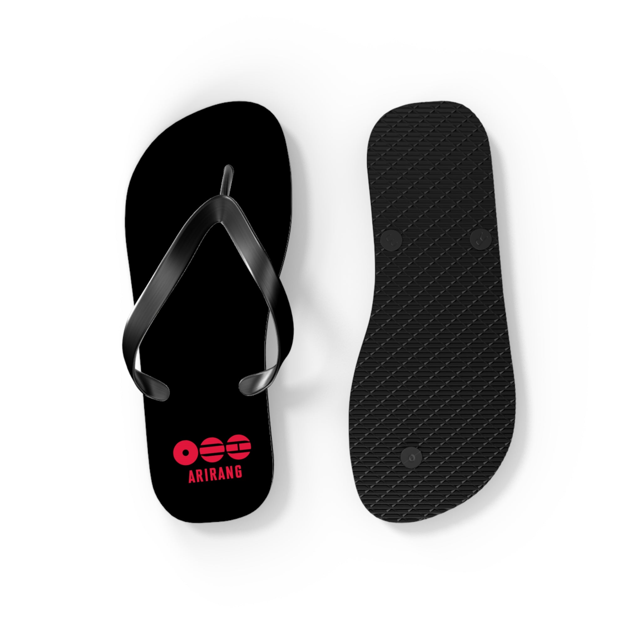 BTS 2026 Arirang Logo Flip Flops — Minimal Black Beach Sandals