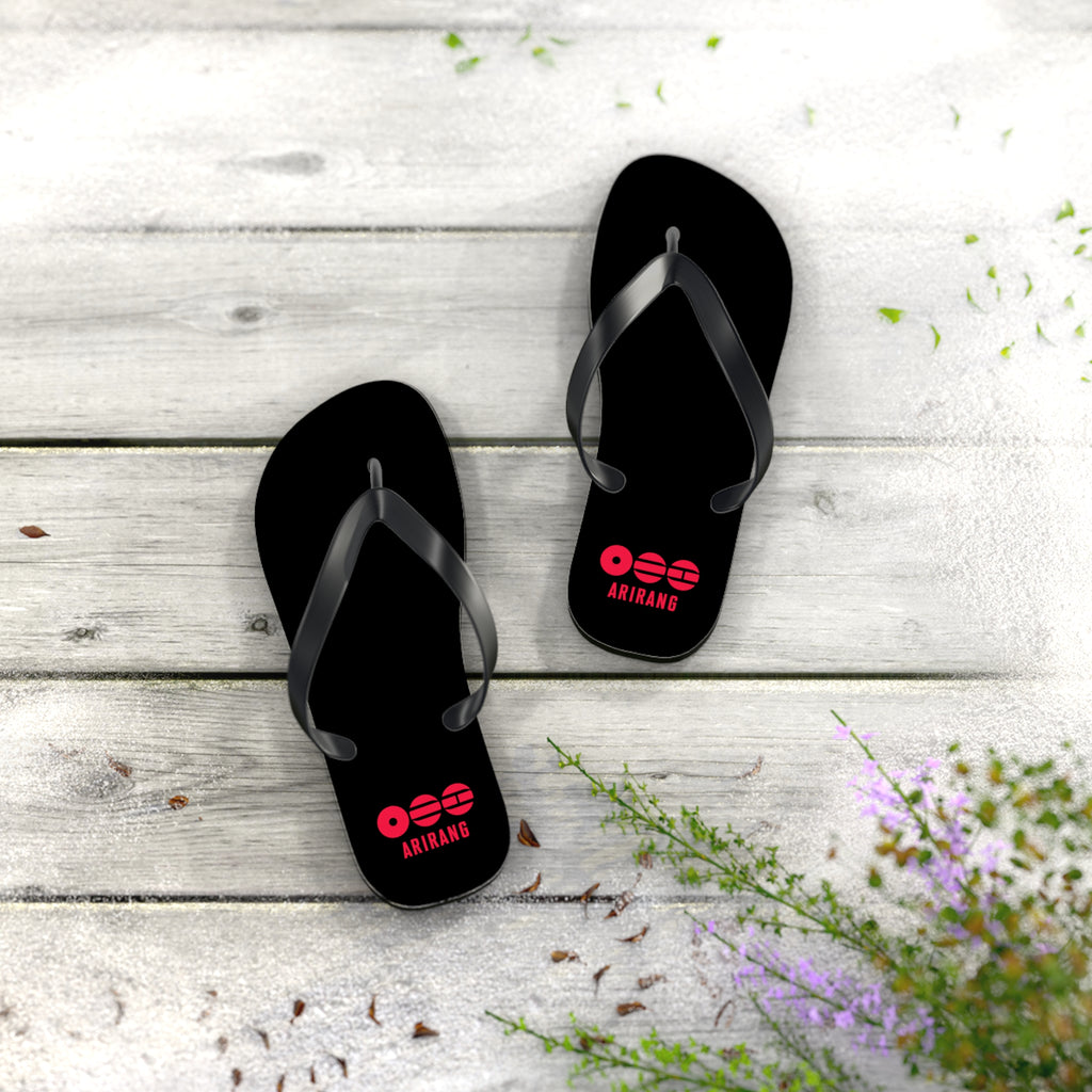 BTS 2026 Arirang Logo Flip Flops — Minimal Black Beach Sandals
